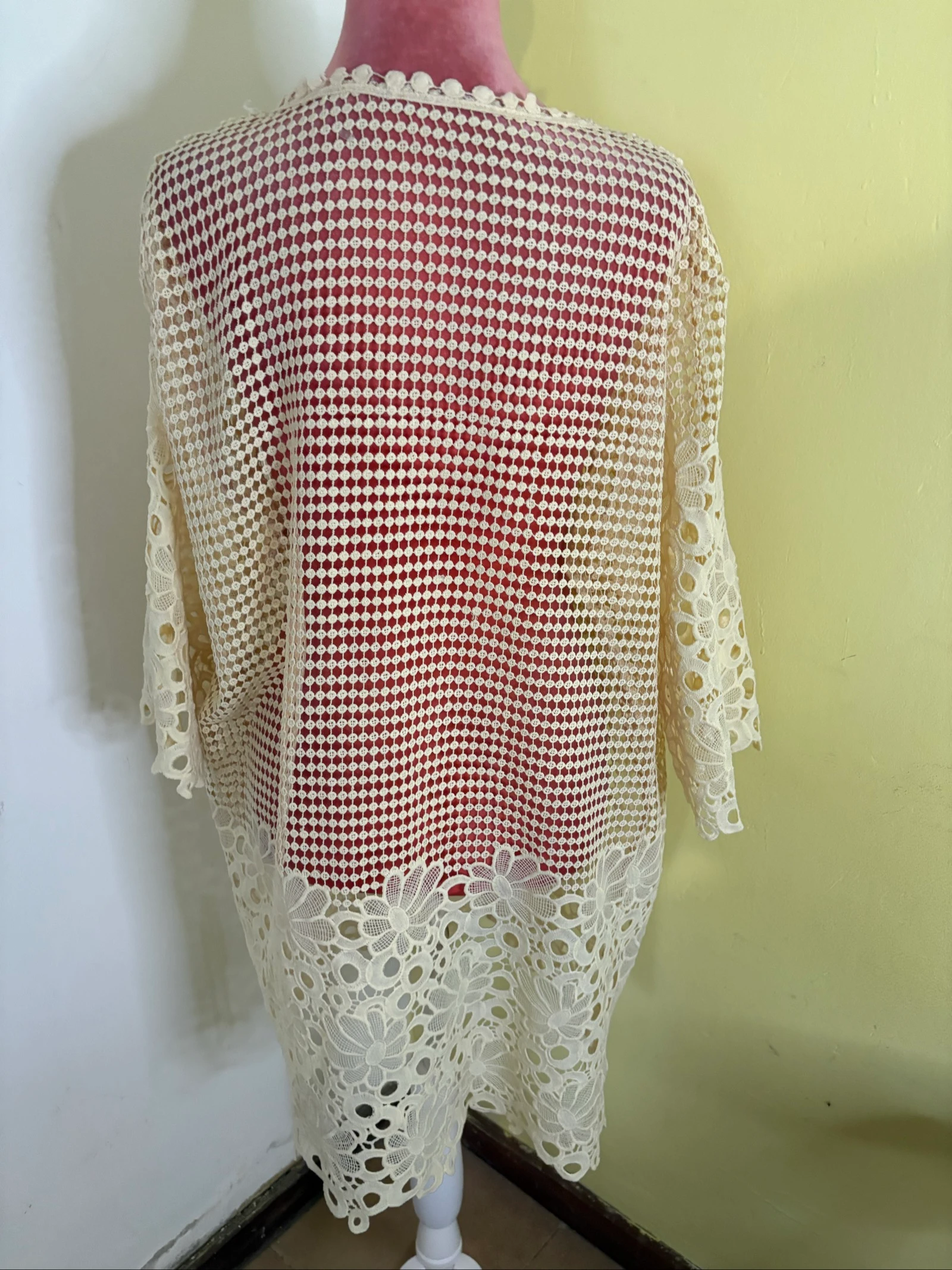 Kimono en Crochet Cru avec Dentelle Florale – photo 4